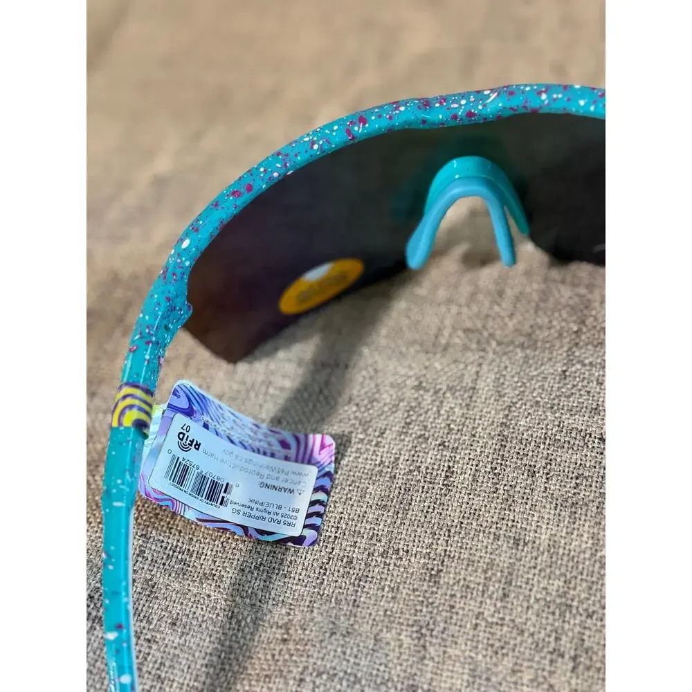 Pugs RR5 Rad Ripper SG Blue Pink Shield Sunglasses Rainbow Mirror Lens NWT